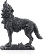 Black Howling Wolf Statue, Realistic Wild Wolf Sculpture, Resin Animal Figurine for Home Decor, Office Desk, Shelf, Wildlife Lover Gift