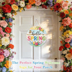 PETCEE Hello Spring Door Sign - 11.5" Colorful Flowers Welcome Wreath for Front Door Spring Decorations Farmhouse Porch Decor Rustic Round Wreath Sign Hanging Wall Plaque Easter Home Outdoor Decor