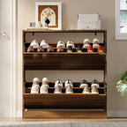 Shoe Cabinet with 2 Flip Drawers, Slim Narrow Shoe Storage Cabinet, Freestanding Shoe Organizer with Adjustable & Removable Shelves, Top Display Shelf for Entryway, Hallway, Foyer, Closet