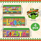 Yuntau 4 Pcs Mexican Fiesta Party Decorations Wooden Cinco De Mayo Tabletop Decor Lets Fiesta Tiered Tray Decor Rustic Wood Block Sign Gift Farmhouse Mexican Centerpieces Portable Shelf Home Office