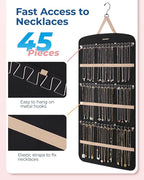 BAGSMART Hanging Jewelry Organizer, Necklace Holder Anti-tangle Earrings Rings Hanger with Pockets Hang on Closet, Wall, Door,1 Piece, Extra Large Black