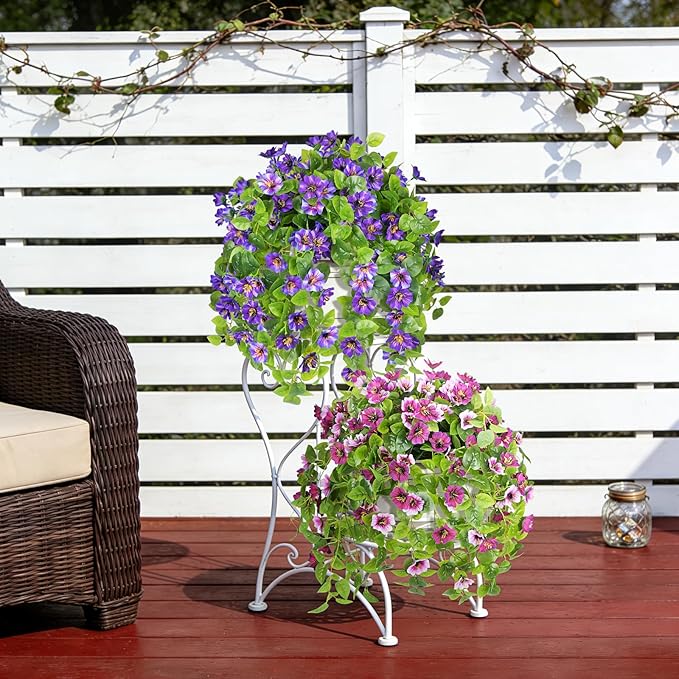 Fake Artificial Flowers Hanging for Outdoors Decor, 2 Bundles UV Resistant Faux Silk Flowers for Planters Porch Patio Window Yard Balcony Fence Decoration
