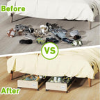 Under Bed Storage with Wheels, XXL 60L Under the Bed Storage Bins, Underbed Storage Containers with Lids & Label, Rolling Metal Drawer for Shoes, Clothes, Books, Toys (2-Pack Beige)