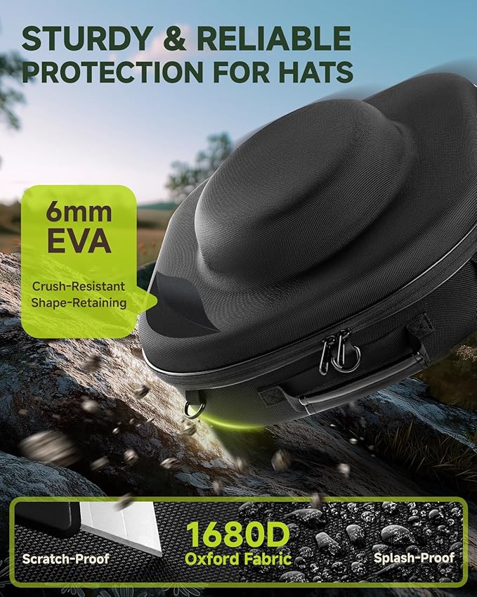 Cowboy Hat Box, Cowboy Hat Case for Travel, Crush Proof Storage for Western/Panama/Fedora, Carrier with Adjustable Shoulder Strap & Brush