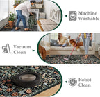 Moynesa Floral 5x7 Living Room Area Rug, Soft Washable Rugs for Bedroom, Non Slip Ultra Thin Boho Rug Botanical Stain Resistant Floor Carpet for Dining Room Home Office, Black