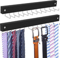 2 Pack Tie Organizer Belt Organizer Wall Mounted, Space Saving Tie Rack Belt Hanger for Closet with 24 Storage Hooks, Belt Tie Holder for Closet Organizer Storage（Black