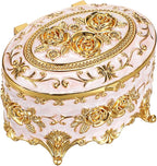 Hipiwe Vintage Metal Jewelry Box - Oval Trinket Organizer Ring Box Case with Rose Pattern Jewelry Storage Box for Ring Earrings Necklace, Gift for Women