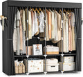 Wardrobe Closet, 66 Inch Portable Closet for Hanging Clothes, Large Capacity Clothes Rack Organizer with Cover & 4 Hanging Rods & 8 Storage Shelves & 2 Side Pockets (Black)