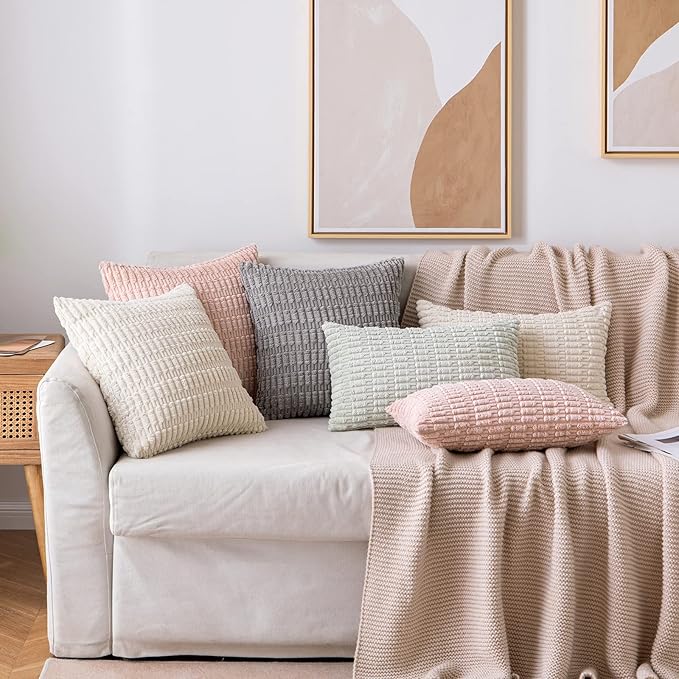 MIULEE Pack of 2 Corduroy Decorative Throw Pillow Covers 12x20 Inch Soft Boho Striped Pillow Covers Modern Farmhouse Home Decor for Spring Sofa Living Room Couch Bed Pink