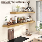 Venusmiles Floating Shelves for Wall, 55 Inch Wide x 12 Inch Deep Floating Shelves, Long Wood Floating Wall Shelf Shelves for Living Room Bathroom Bedroom Kitchen Home - (Oak, 55" W x 12" D x 2" H)