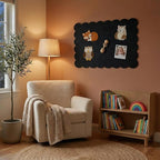 Scalloped Black Felt Bulletin Board 36x24 Inches - Self-Adhesive Foldable, with 30 Pushpins, Cork Board Alternative - Decorative Pin Board for Wall, Home, Office & School (Black, 36"x 24")