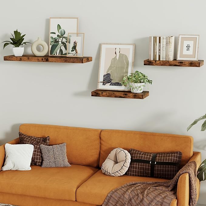 Vivelove Bathroom Floating Shelves for Wall 16 inchs Long, Display Shelves with Invisible Brackets for Living Room, Bedroom, Kitchen, Shelves Over Toilet Farmhouse Home Decor - Set of 2, Rustic Brown
