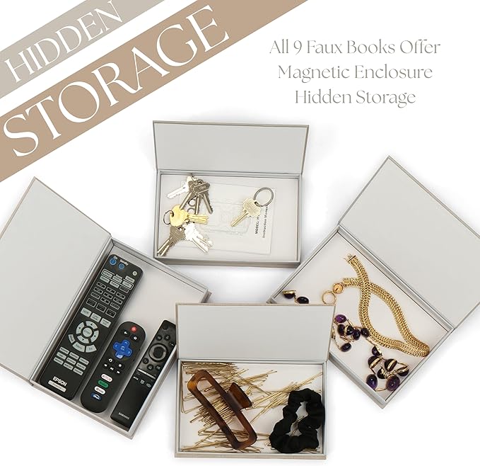 9 Faux Books Neutral - Decorative Box with Hidden Storage, Neutral Home Accessory, Bookshelf Accent, Coffee Table Book, Home Staging Accessory, Paper Wrapped Books