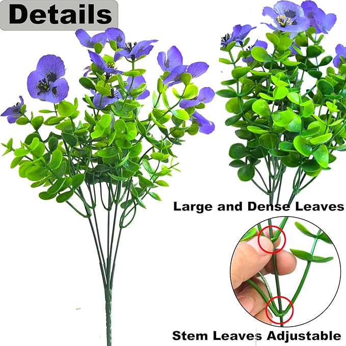 Artificial Flowers for Outdoors Fake Plants, 12pcs Fake Flowers Artificial Plants Outdoor UV Resistant,Silk Faux Flowers Shrubs Greenery Plants for Porch Garden Patio Window Box Decor