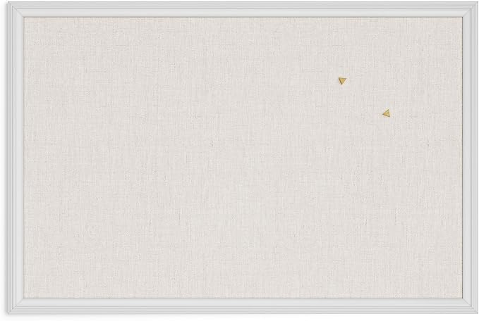 U Brands Farmhouse Bulletin Board, Linen Covered Corkboard with White Wood Frame, 30" x 20" (6711U00-01)