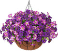 INSPRING Artificial Outdoor Flowers Hanging Baskets Faux Plants Spring Decoration, UV Resistant Fake Silk Morning Glory in Planter Look Real Petunias for Outside Patio Porch Balcony Garden Home, 2Mix