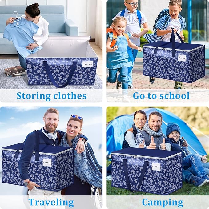 HomeHacks Moving Bags, Extra Large Size Moving Boxes, Heavy Duty Luggage Bags with Smooth Zipper and Sturdy Handles, Large Capacity & Easy Loading Storage Totes for Space Saver 125L, 8-Pack, Blue