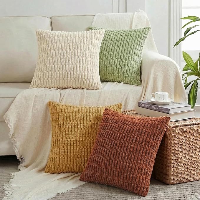 Fancy Homi 4 Packs Decorative Throw Pillow Covers for Living Room Couch Bed, Modern Farmhouse Boho Home Décor Accent Cushion Case, 18" x 18", Fall