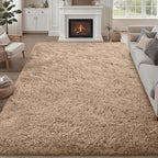 Fluffy Area Rugs 9x12 Living Room Bedroom: Ultra Soft Shag Rug Upgrade Non-Slip Non-Shedding Large Fuzzy Plush Carpet Indoor Floor Carpets for Kids Room Playroom Nursery Dorms Home Decor Beige