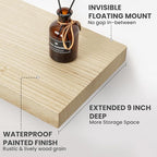Solid Wood Floating Shelves For Wall, 36”W x 9”D x 1.56”H Large Wall Shelves for Living Room Bedroom Bathroom Kitchen Drcor Storage with Invisible Heavy-Duty Metal Bracket, Natural, Set of 2
