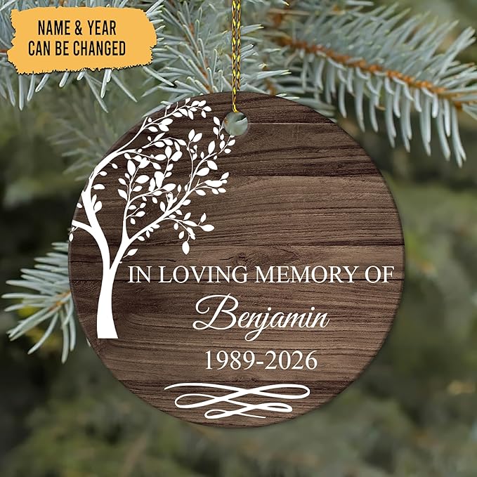 HYTURTLE Personalized Memorial Sympathy Christmas Ornament Tree Decor Gifts for Family Loss of Loved One Mom Dad Husband in Heaven - in Loving Memory Keepsake Custom Name Circle Ornament