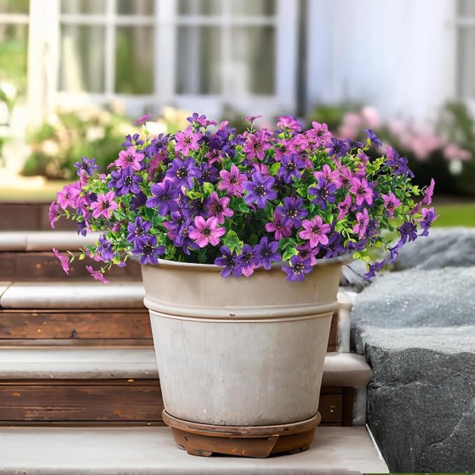 Artificial Flowers for Outdoors 12 Bundles Realistic Faux Silk Flower with Eucalyptus Stem, Fake Plants UV Resistant No Fade for Outside Planter Porch Patio Yard Window Garden Spring Summer Decoration