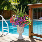 Artificial Flowers for Outdoors Faux Plants Outside Indoor,UV Resistant Silk Fake Petunia Tall Ferns for Home Patio Garden Back Yard Front Poch Decor Spring Summer(13 Bunchs,6 Multi Colors)