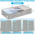 2 Pack 100L Under Bed Storage Containers, Low Profile Closet Organizers and Storage Bins for Dorm, Foldable Underbed Bag for Clothes, Blanket, Sheets, Wrapping Paper, Clear Window & Dual Zippers, Grey