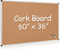 Extra Large Cork Bulletin Board 60" X 36", Foldable Notice Pin Board for Wall, Silver Aluminum Framed 5'x3' Corkboard, Wall Mounted Noticeboard with 36 Push Pins for School, Home & Office