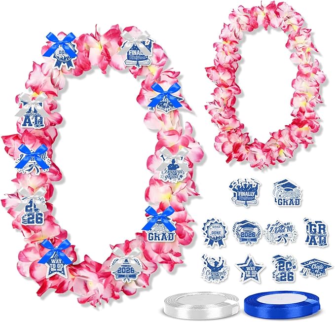 Leis for Graduation 2026, Artificial Flower Wreath with Cards Graduation Lays Gifts, Congrats Grad for High School