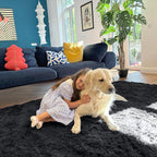 OLANLY 6x6 Area Rugs for Living Room Bedroom, Machine Washable Soft Fluffy Shaggy Bedside Rug, Indoor Floor Carpet for Kids Girls and Boys, Dorms, Nursery Rooms, Home Decor Aesthetic, Black