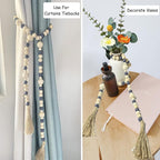 OMISHE Wood Bead Garland with Tassels 61 Inches, Boho Decorative Beads, Farmhouse Beads Garland for Home Tiered Tray Decor, Beige Gray
