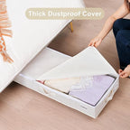Under Bed Storage with Wheels, 2 Pack Under Bed Storage Containers with Label Holders for Clothes, Shoes and Blankets, Rolling Underbed Shoe Organizer with Cover, Beige (35.43x15.7x7.28 in)