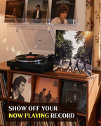 BS-VOG Now Playing Vinyl Record Stand, Tabletop Wooden Record Holder, Now Spinning Vinyl Stand Storage for Albums Magazine, Vintage Album Display Organizer Rack for LP Enthusiast