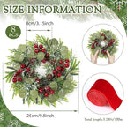8 Pcs 9 Inch Christmas Artificial Wreaths for Kitchen Cabinet Norfolk Pine Garland with Red Berries Pinecones Wreaths Swags Snowy Pine Candle Rings Holder for Christmas Decorations Table Centerpiece