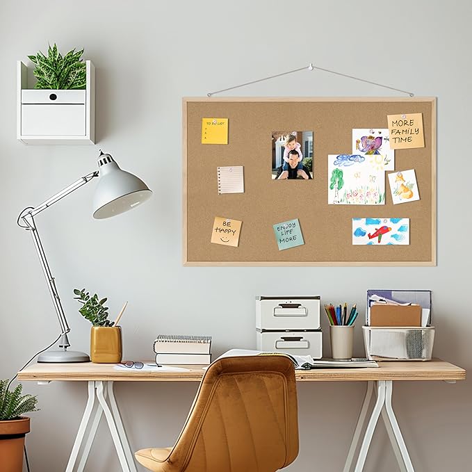 DAHAPYBOO Cork Board Bulletin Board,36x24 Cork Board for Office with Pin Oak Wood Boards,Message Board or Vision Board Decoration.