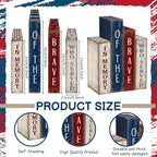 Lineshading 4 Pcs 4th of July Table Decoration Memorial Day Wooden Book America Decor Patriotic Tiered Tray Decor Red White Blue Block Sign for 250th Anniversary Independence Day Home Shelf Coffee Bar