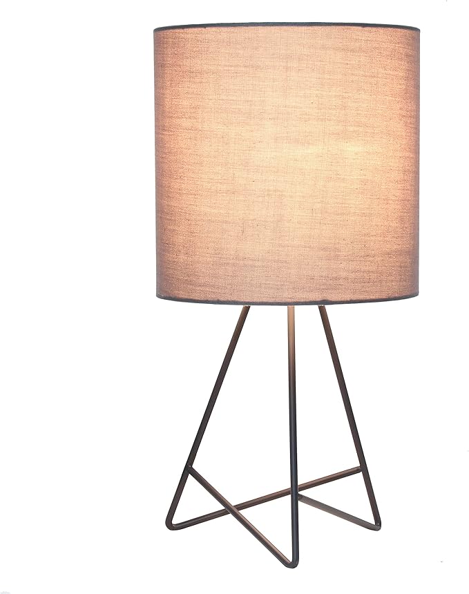 Simple Designs LT2066-GOG 14" Down to the Wire Metal Table Lamp with Fabric Shade, Gray with Gray Shade (Pack of 1)