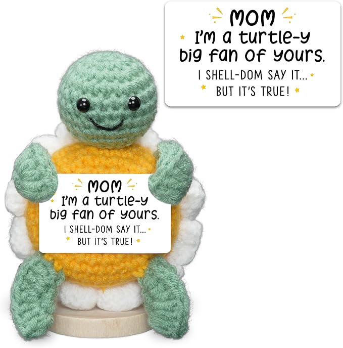 HEXMOZ Gifts for Mom from Daughter, Son - Birthday Gift, Ideas for Mothers, Mamas, Mother-in-Law - Handmade Collectible Turtle Daisy Doll Crochet Emotional Support with Positive Card
