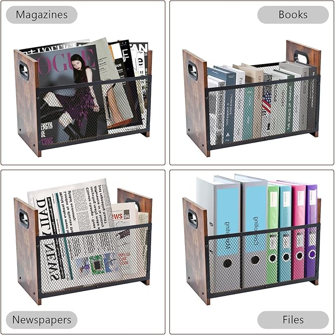 Magazine Holder, Desktop Magazine Rack File Holder Organizer Rustic Storage Basket for Magazines, Books, Newspapers, Tablets (Medium)