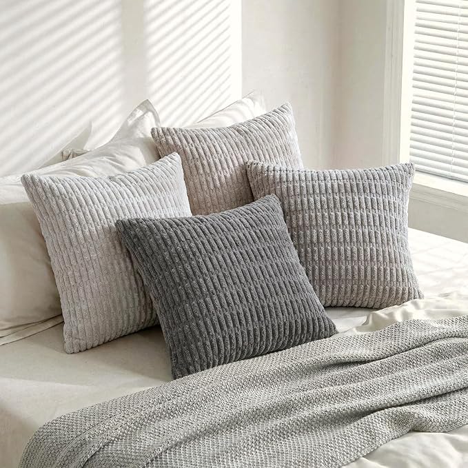 Fancy Homi 4 Packs Decorative Throw Pillow Covers for Living Room Couch Bed, Modern Farmhouse Boho Home Décor Accent Cushion Case, 26" x 26", Grey Series