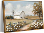 Framed Barn Canvas Wall Art Farmhouse Rustic Decor Pictures Farm Windmill Countryside Nature Field Meadow Flower Posters Prints for Home Decoration Bathroom Bedroom Living Room Decoration