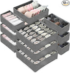 Garvee 12-Pack Underwear Drawer Organizers, 116-Cell Dresser Drawer Divider Bins for Baby Clothes, Underwear, Bra & Sock, Foldable Fabric Closet Organizer for Bedroom, Nursery, Grey