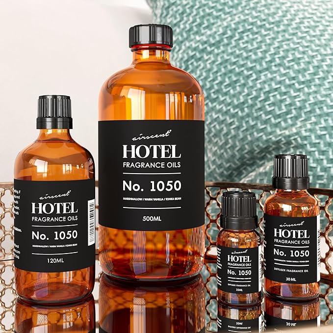 AirScent Warm Vanilla Hotel Diffuser Oil No. 1050 - Marshmallow Vanilla Tonka Bean - Premium Fragrance Oil for Ultrasonic and Waterless Diffusers and Crafting - 120 mL, 4 fl oz Dropper Bottle