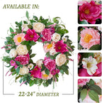 24 Inch Spring Wreaths for Front Door Outside,Artificial Silk Peony Rose Magnolia Spring Summer Wreath with Lavender Greenery | Luxury Summer Wreaths for Front Door-Indoor Outdoor Wreath Decor