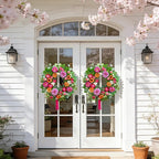 Spring Summer Wreaths for Front Door 24 Inch with Dahlia, Peony & Daisy Spring Wreaths for Front Door Outside Summer Door Wreath for Entryway, Porch & Home Décor Outdoor Summer Wreath