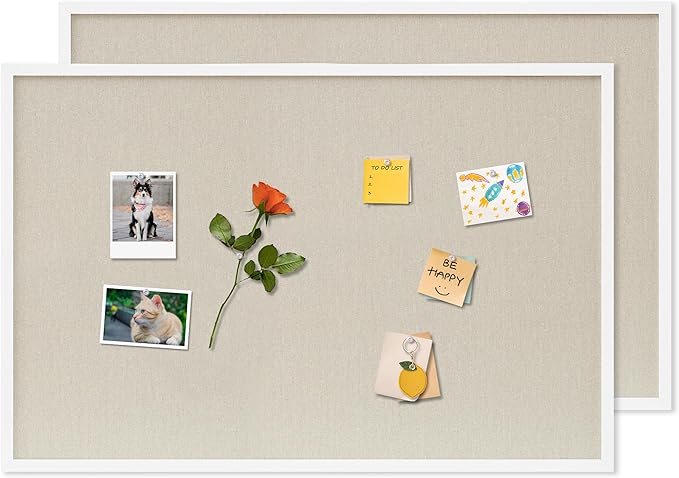 DAHAPYBOO Cork Board with Linen White 2Pack,Bulletin Board 36"x24" Hanging Corkboards for Office Home School Message Board or Vision Board Decoration.