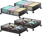 Under Bed Storage, Under the Bed Storage Containers with Wheels, Under Bed Shoe Storage Organizer Drawer for Bedroom Clothes Shoes Blankets -4Pack