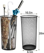Youeon 2 Pack Large Umbrella Holder, 10.5x20 Inch Metal Mesh Umbrella Stand, Freestanding Bucket for Umbrellas, Canes, Walking Sticks, Wrapping Paper, Entryway, Home, Office, Hotel, Black