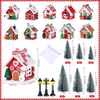 Shappy 48 Pcs Christmas Village Houses Town Buildings Accessories 10 Light up Christmas Village House 12 Mini Trees 12 LED Lights 2 Snow Blanket Box for DIY(Vintage Style)